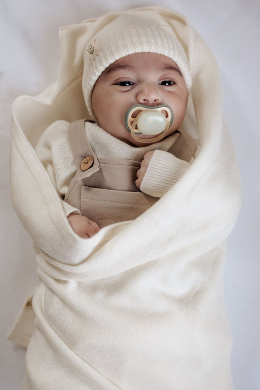 3 in 1 Wikkeldeken Crème | 90% Merinowol & 10% Cashmere | Moalie