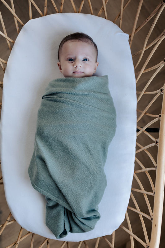 3 in 1 Wikkeldeken Sage | 90% Merinowol & 10% Cashmere | Moalie