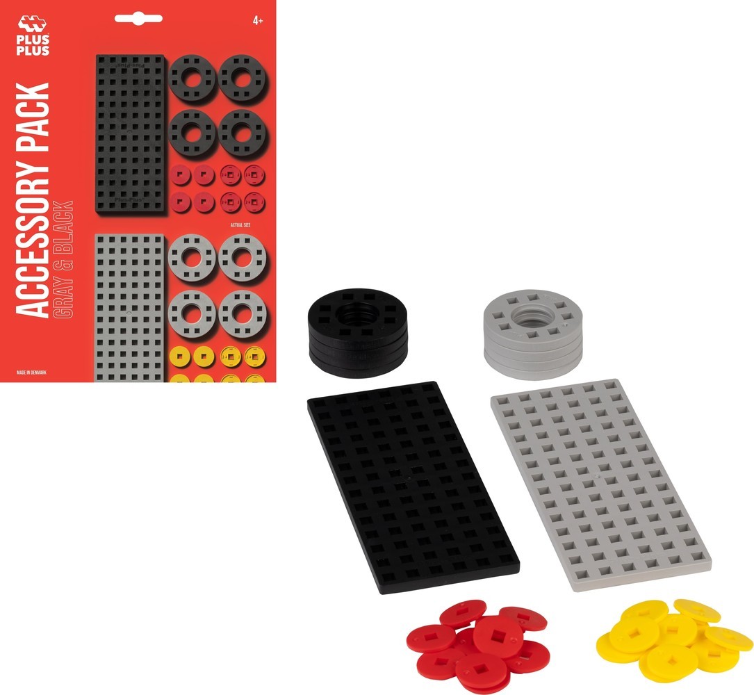 Plus-Plus | Bouwplaat & wielen | Grijs/zwart (26 stuks)