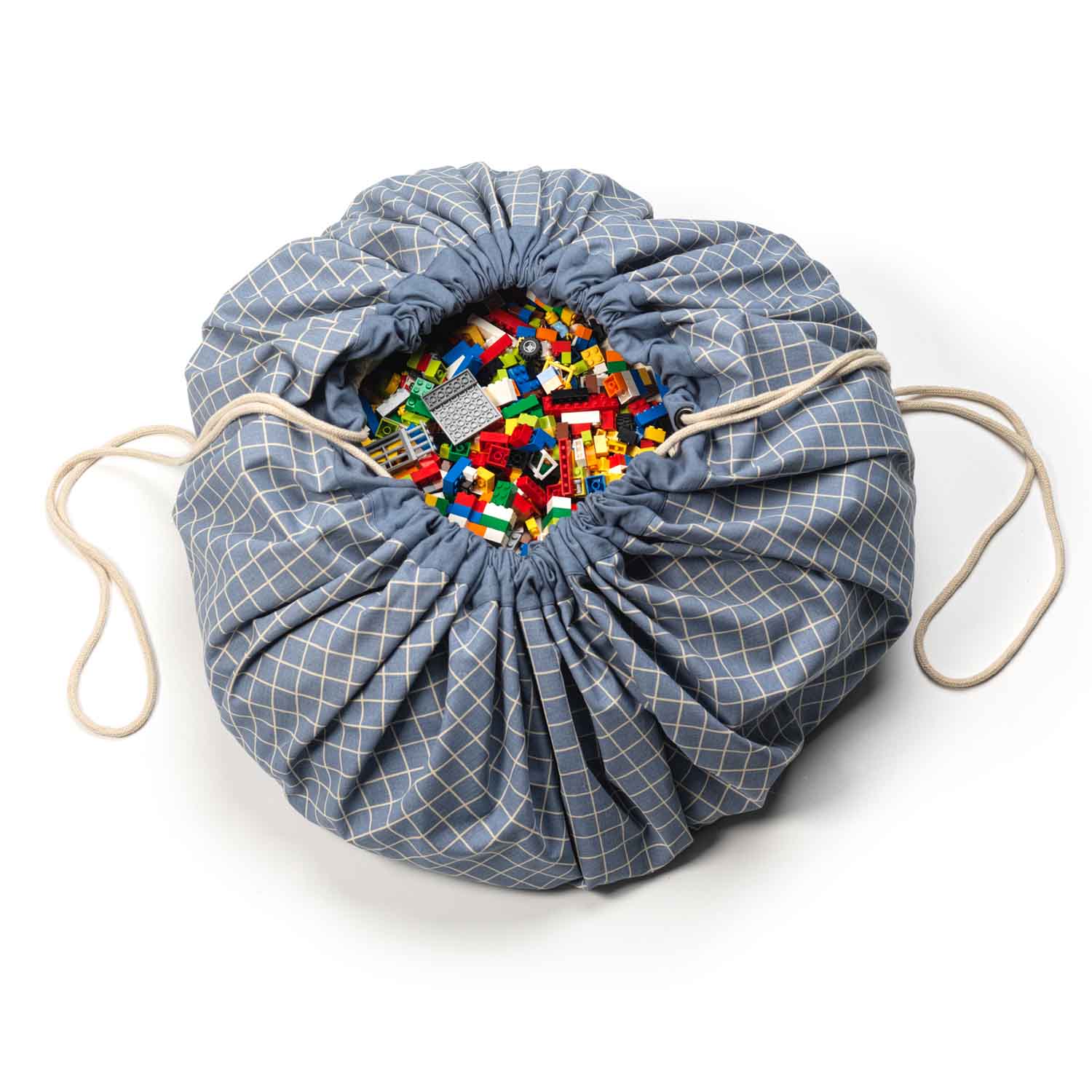 Play&Go | Speel- & Opbergkeed | Organic Cotton Blue met Rasterpatroon