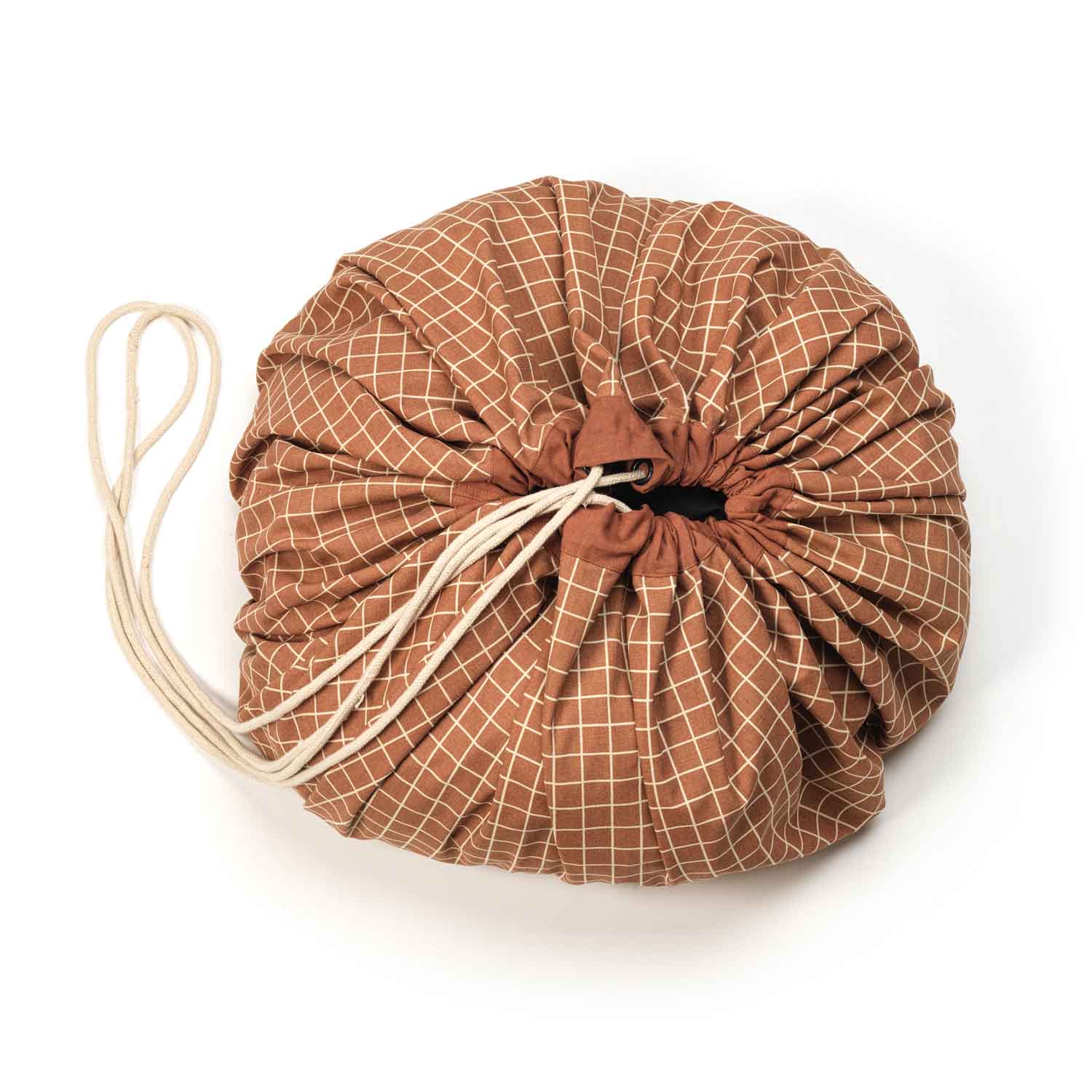 Play&Go | Speel- & Opbergkeed | Organic Cotton Bown met Rasterpatroon