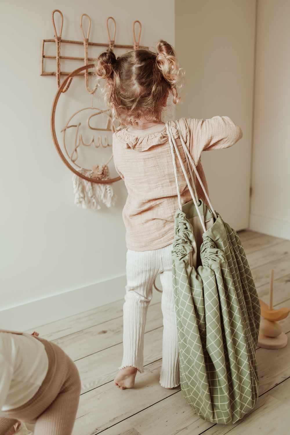 Play&Go | Speel- & Opbergkeed | Organic Cotton Green met Rasterpatroon