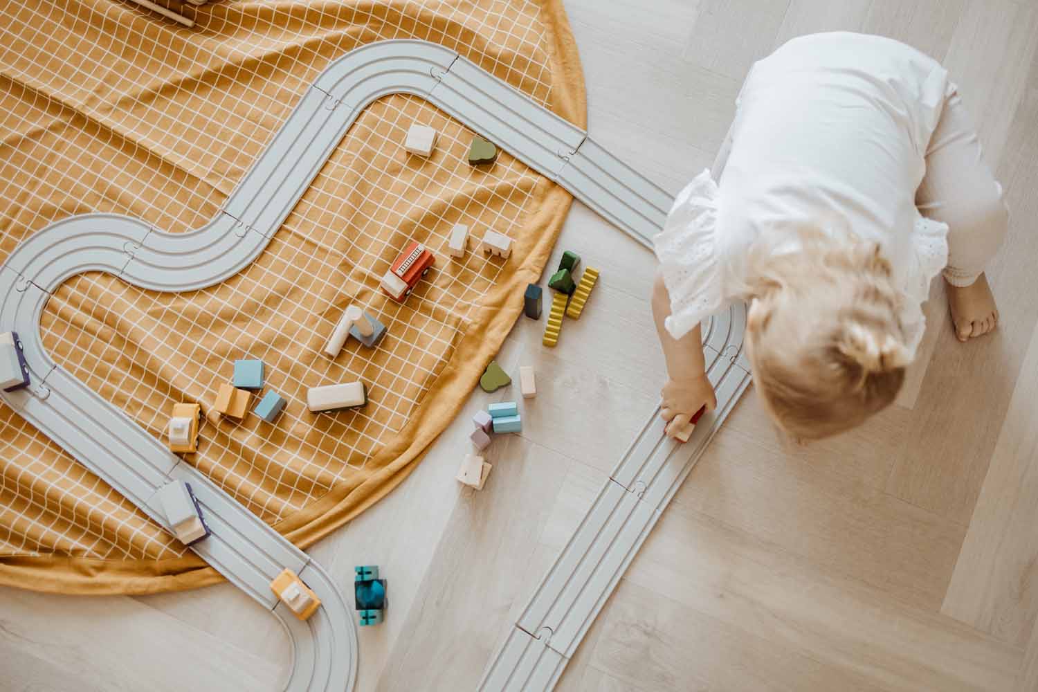 Play&Go | Speel- & Opbergkeed | Organic Cotton Mustard met Rasterpatroon