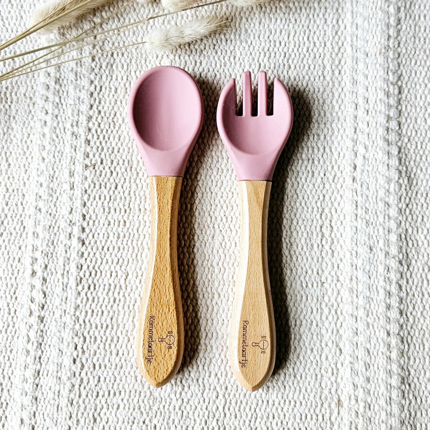 Lepel en vork met bamboe handvat | Rammelaartje
