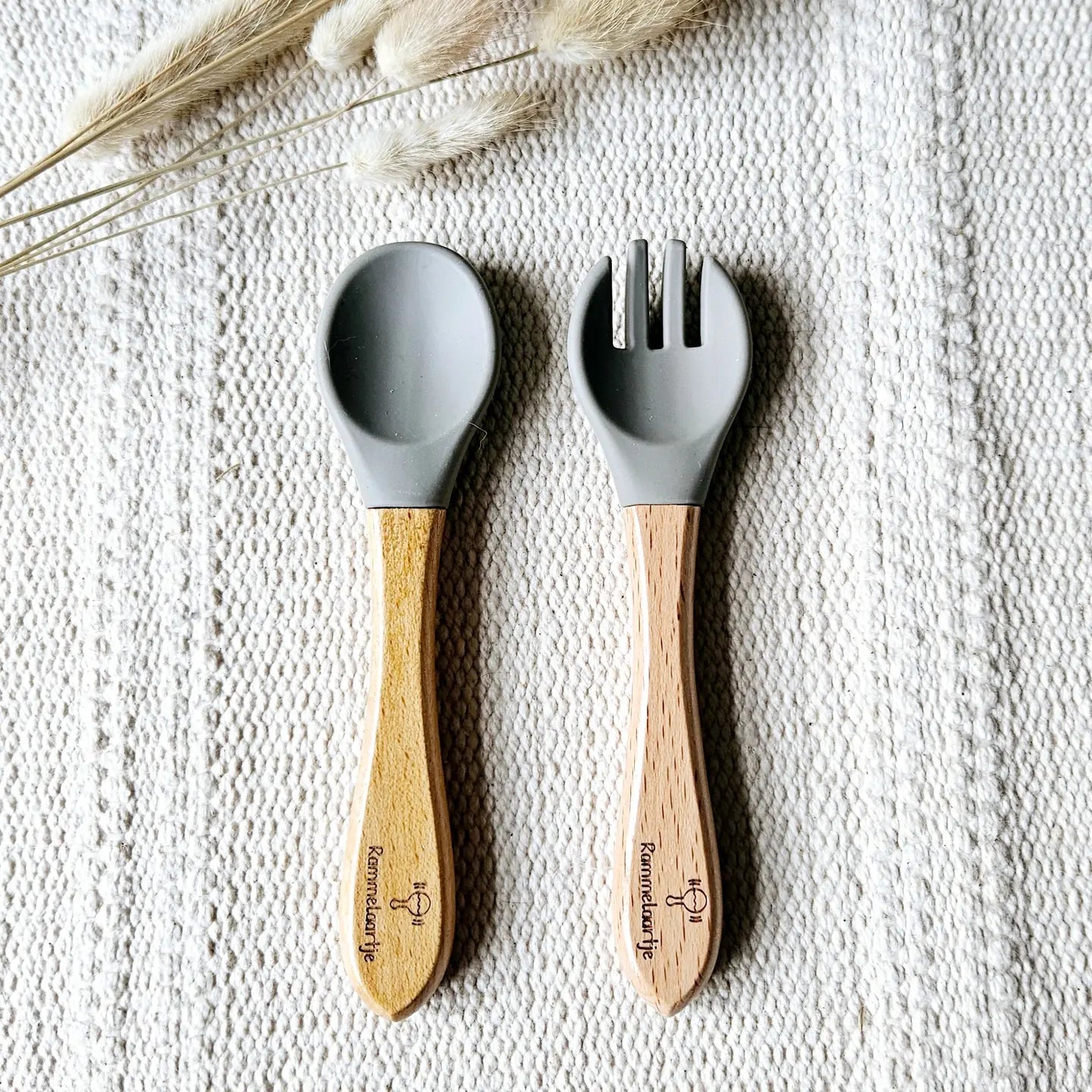 Lepel en vork met bamboe handvat | Rammelaartje