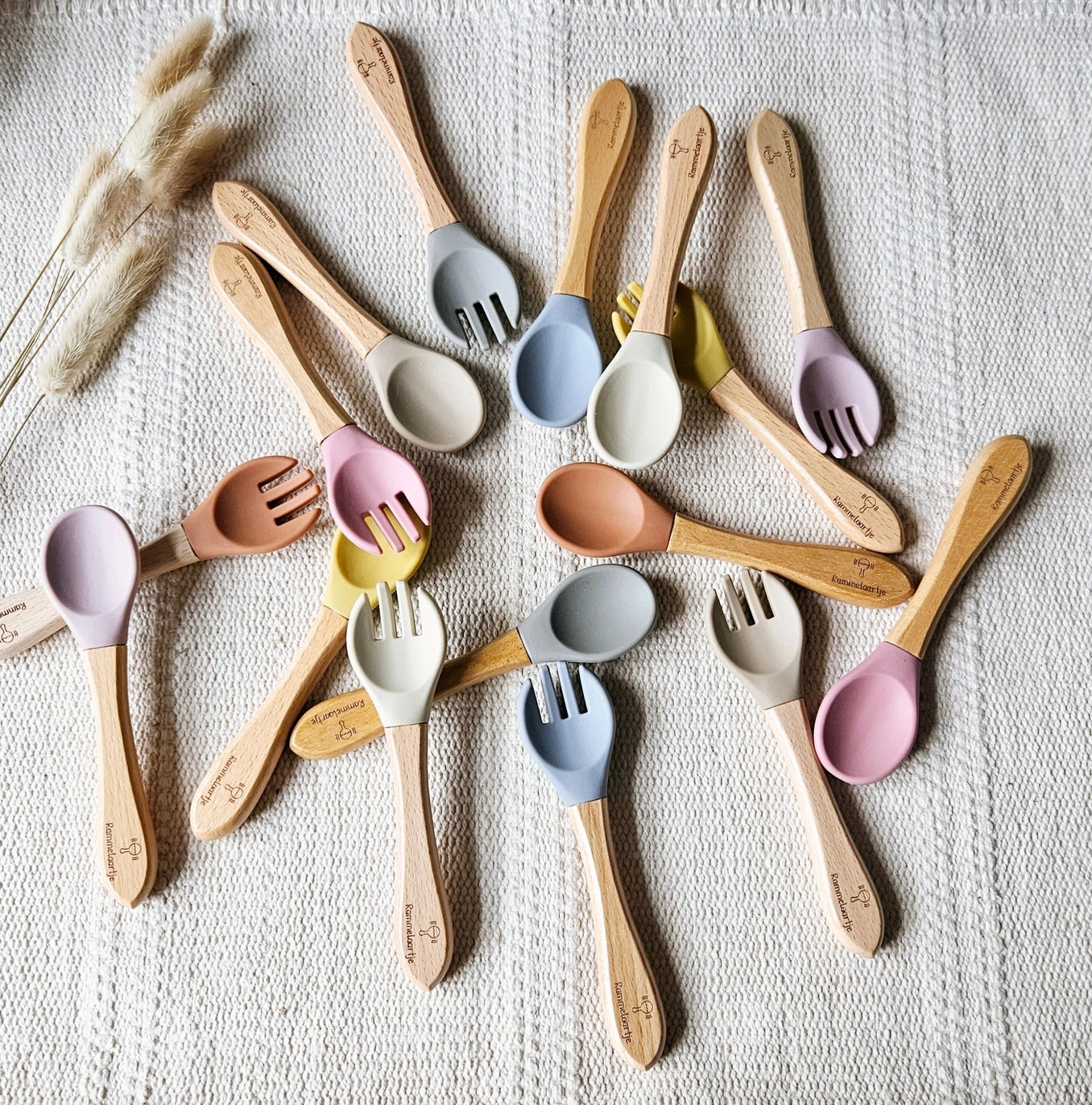 Lepel en vork met bamboe handvat | Rammelaartje