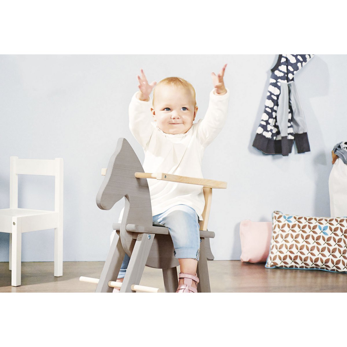 Pinolino Hobbelpaard | Massief hout met ring, grijs/naturel