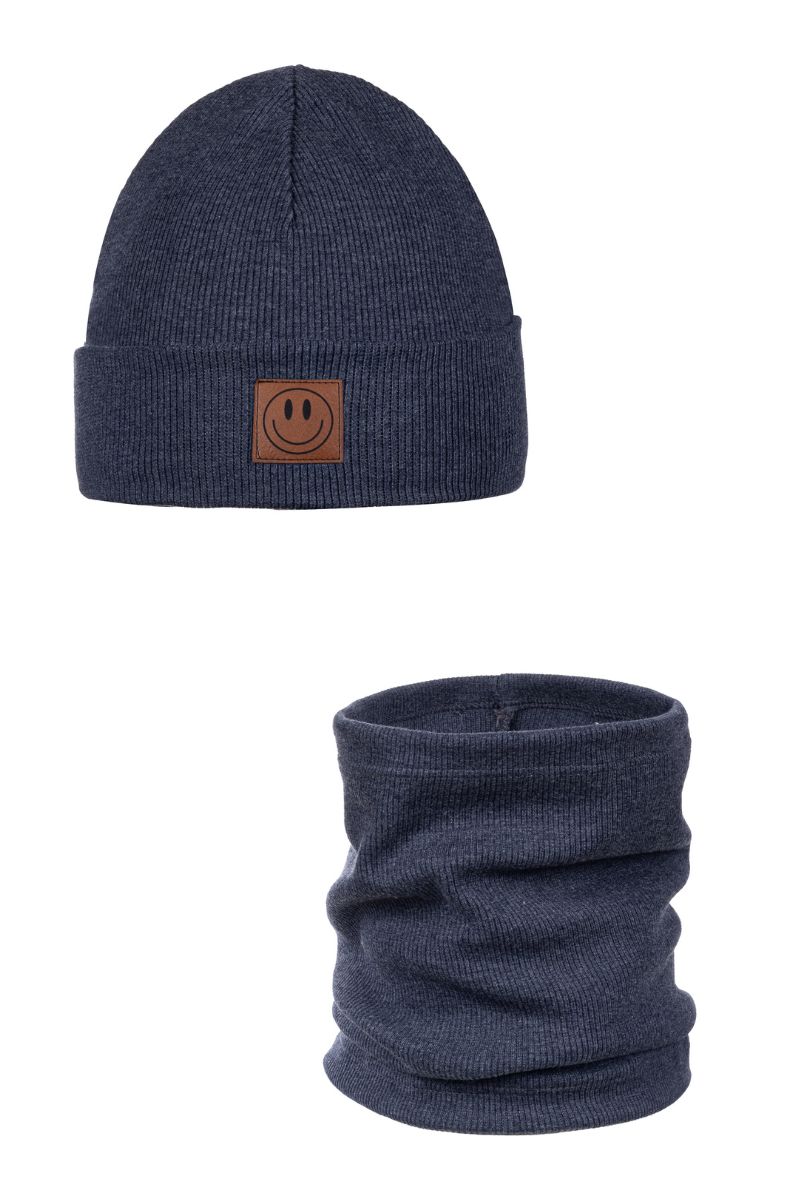 ANDER SMILE – muts en colsjaal – Gemêleerd donkerblauw