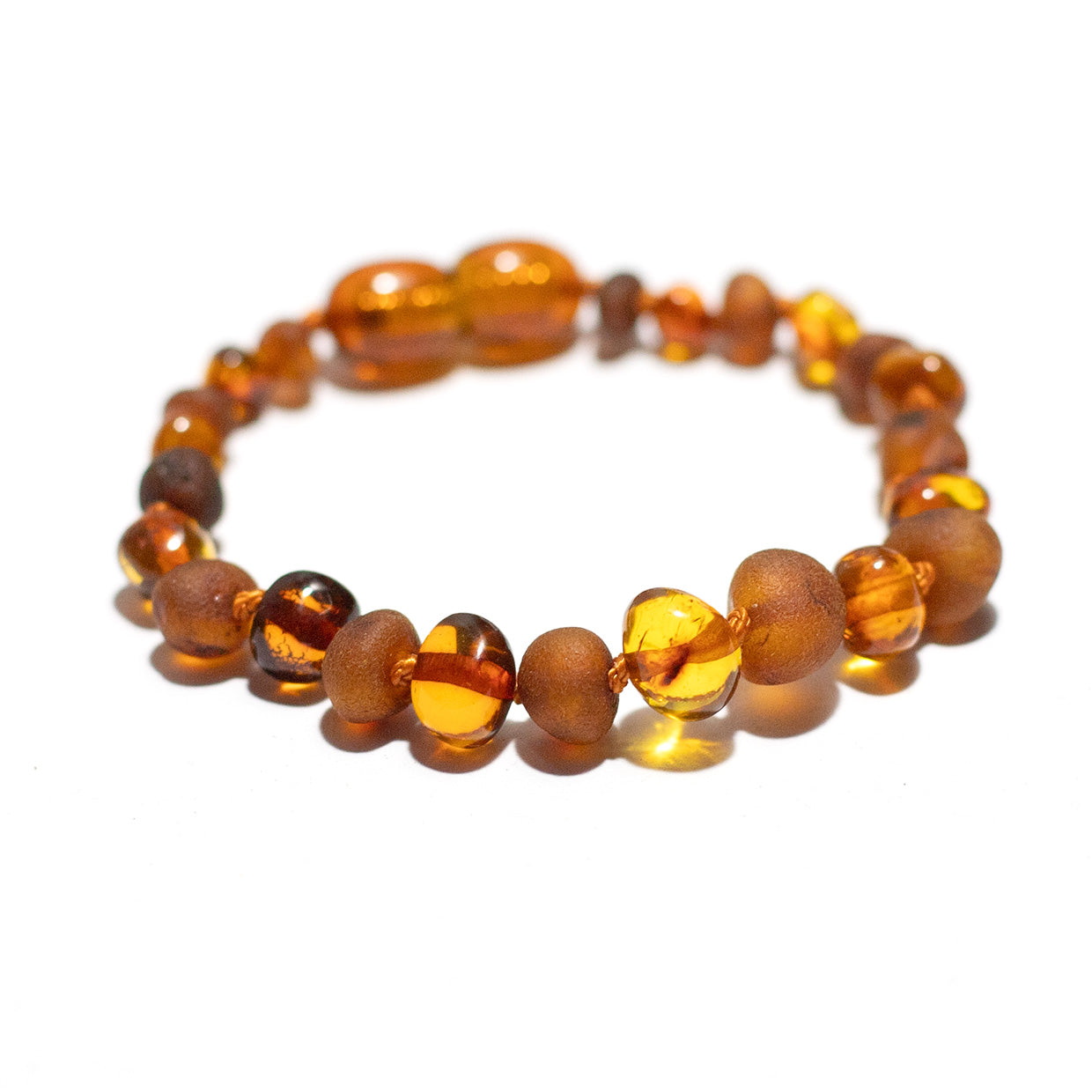 Baby/Kind | Barnsteen armbandje | Ronde kraaltjes | Gepolijst/ruw | 14cm | Cognac | Lille Barn