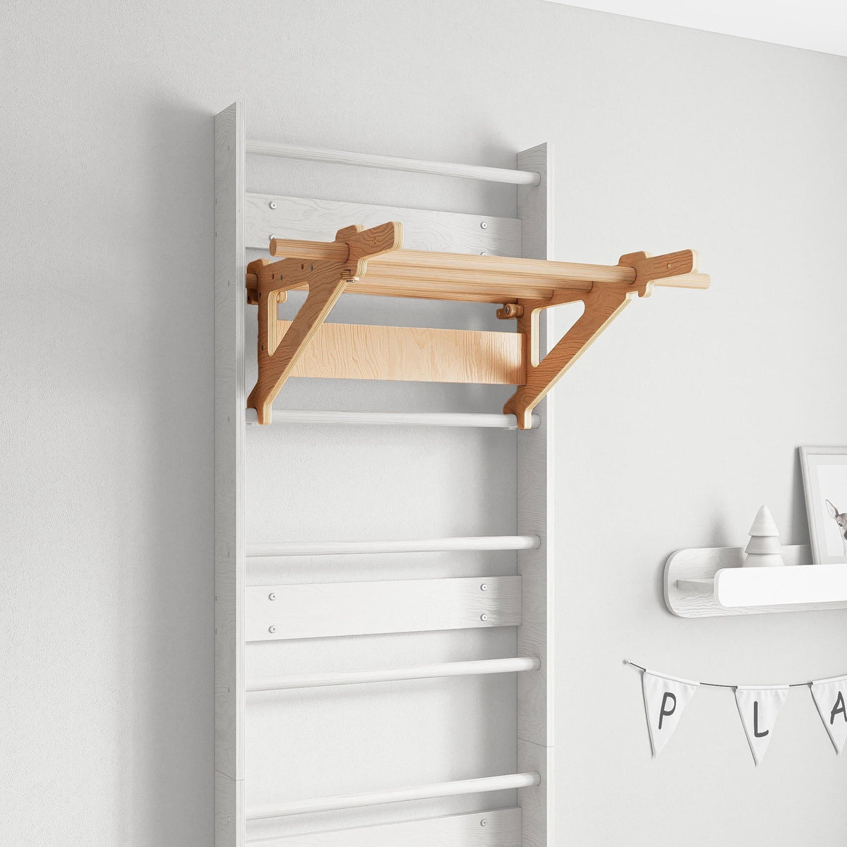EVERGYM Wooden Pull-Up Bar for Wall Bars