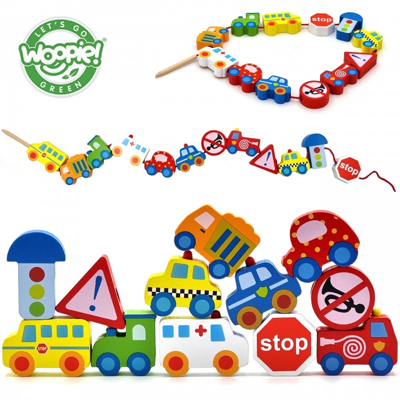 Car Shaped Wooden Threading Blocks 