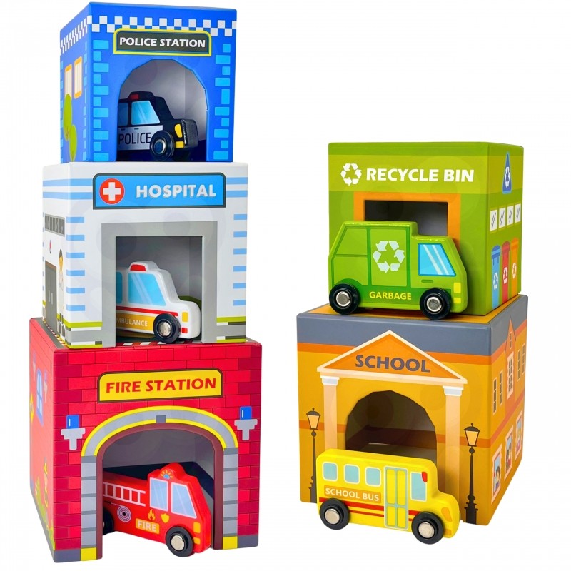 City Vehicles in Boxes Puzzle Cubes