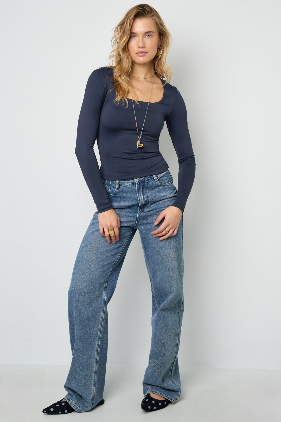 Gebreide Nylon Vrouwen Lange Mouw Top Basis Solide Kleur