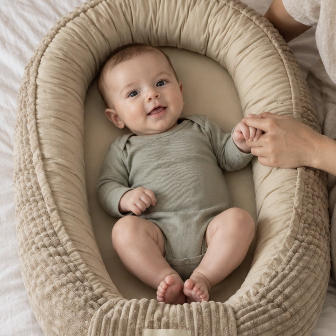 Babynestje beige met baby – Féjo Studio