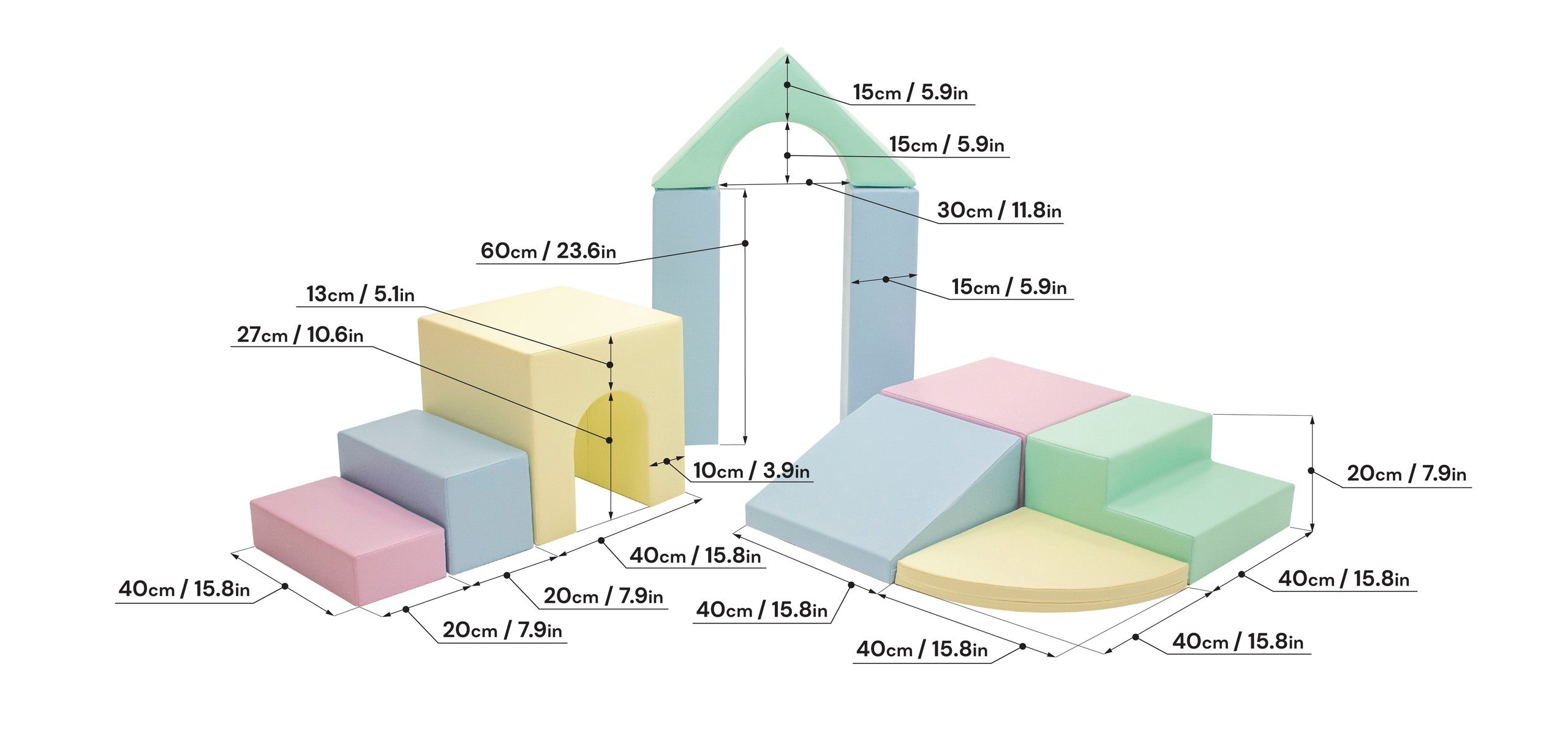 Soft Play 10 Foam Block Set - Light Pastel Creativity