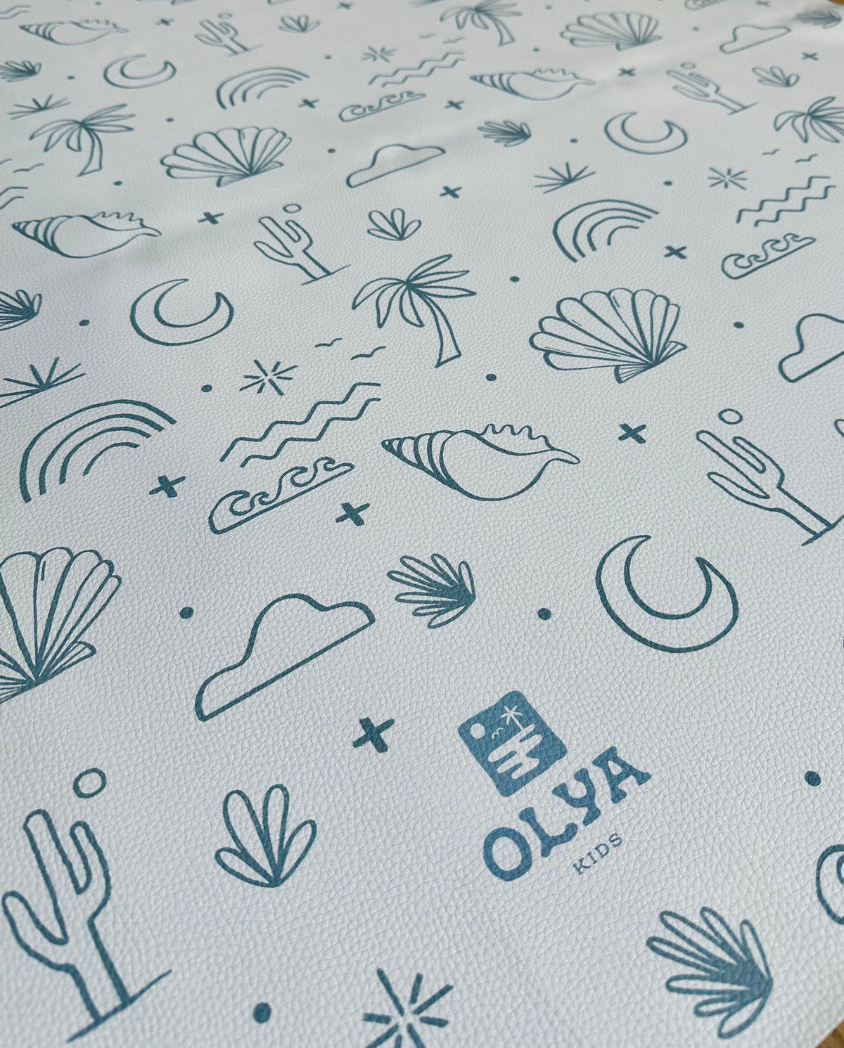 Kids Mealtime Floor Mat, Non-Slip & Waterproof - Palm Beach Azure