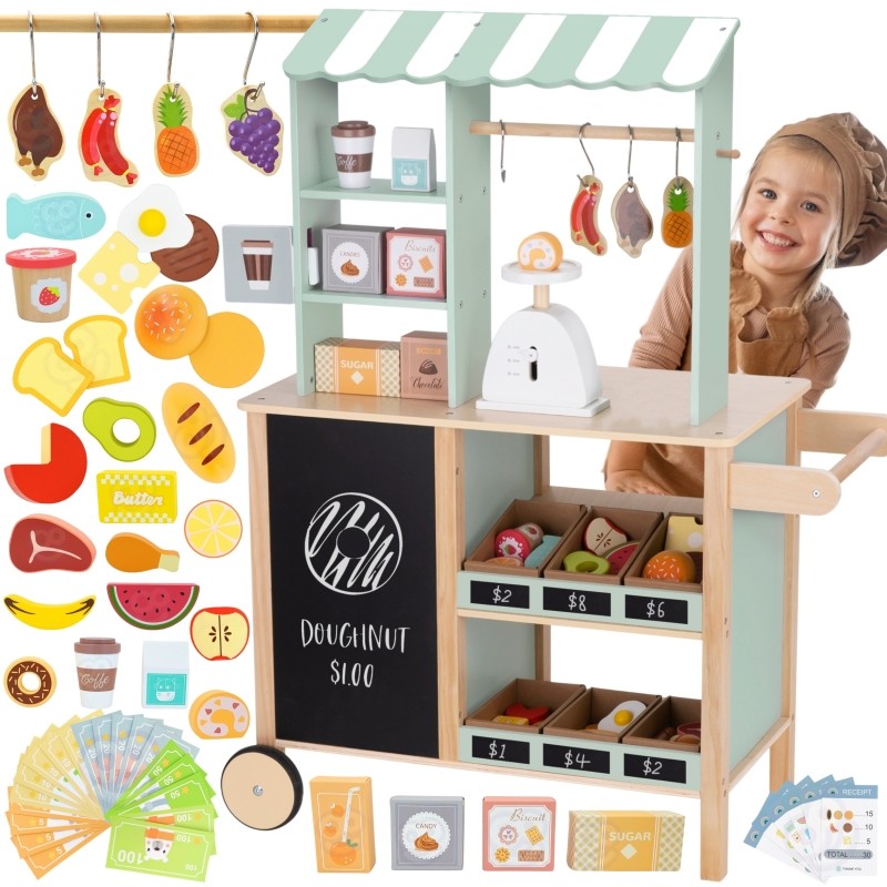 Large Multifunctional Wooden Food Truck Stand, 73 pcs