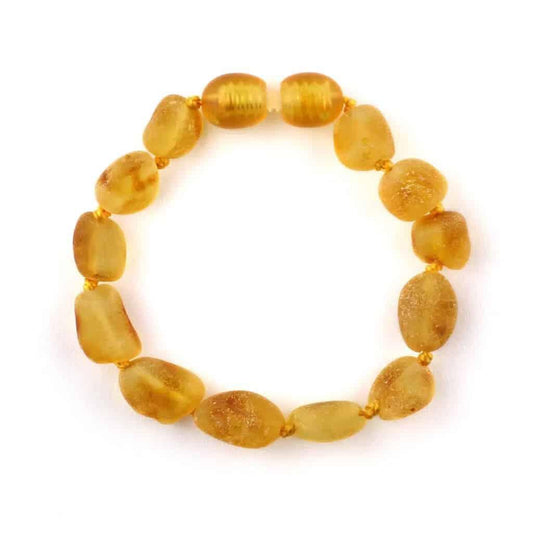 Baby/Kind | Barnsteen armbandje | Ovalen kraaltjes | Ruw | 14cm | Honing | Lille Barn