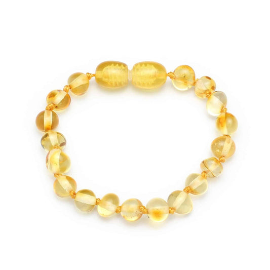 Baby/Kind | Barnsteen armbandje | Ronde kraaltjes | Gepolijst | 14cm | Citroen | Lille Barn