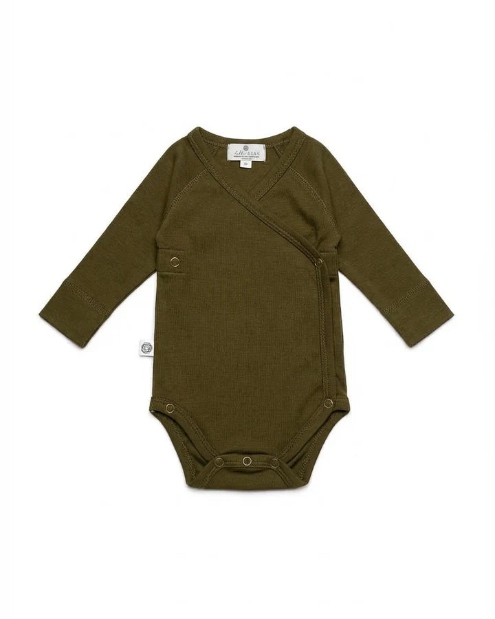 Wollen Overslagromper lange mouw | Merinowol | Fir Green | Lille Barn