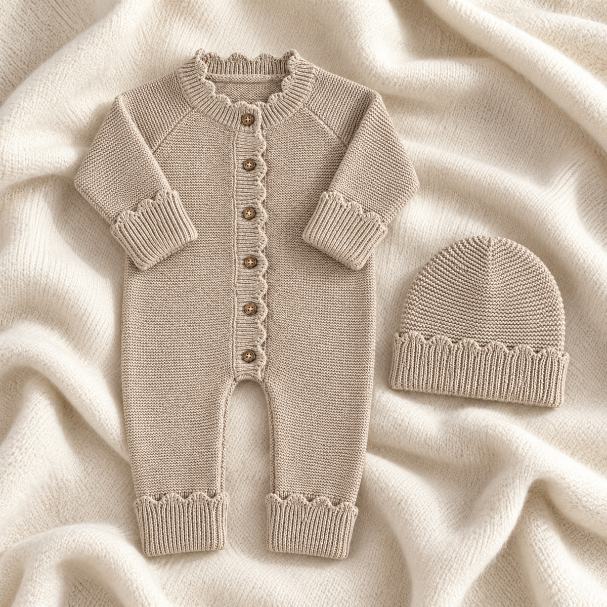 Luna set beige op een merino deken; deken niet inbegrepen