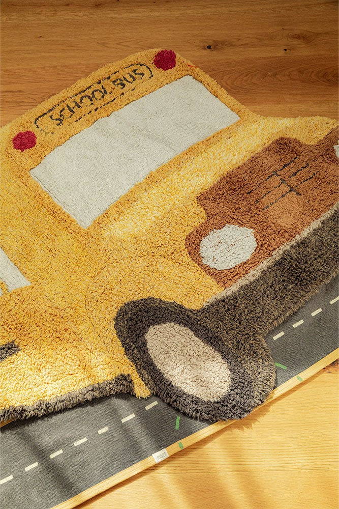 Washable School Bus Cotton Rug, 130 x 90 cm