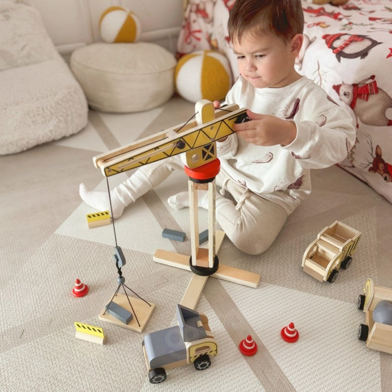 Wooden Construction Site With Vehicles